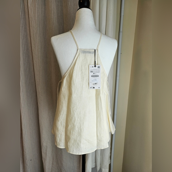 STONE LINEN TOP/Spaghetti strap/Camisole/Cold shoulder - Picture 3 of 15